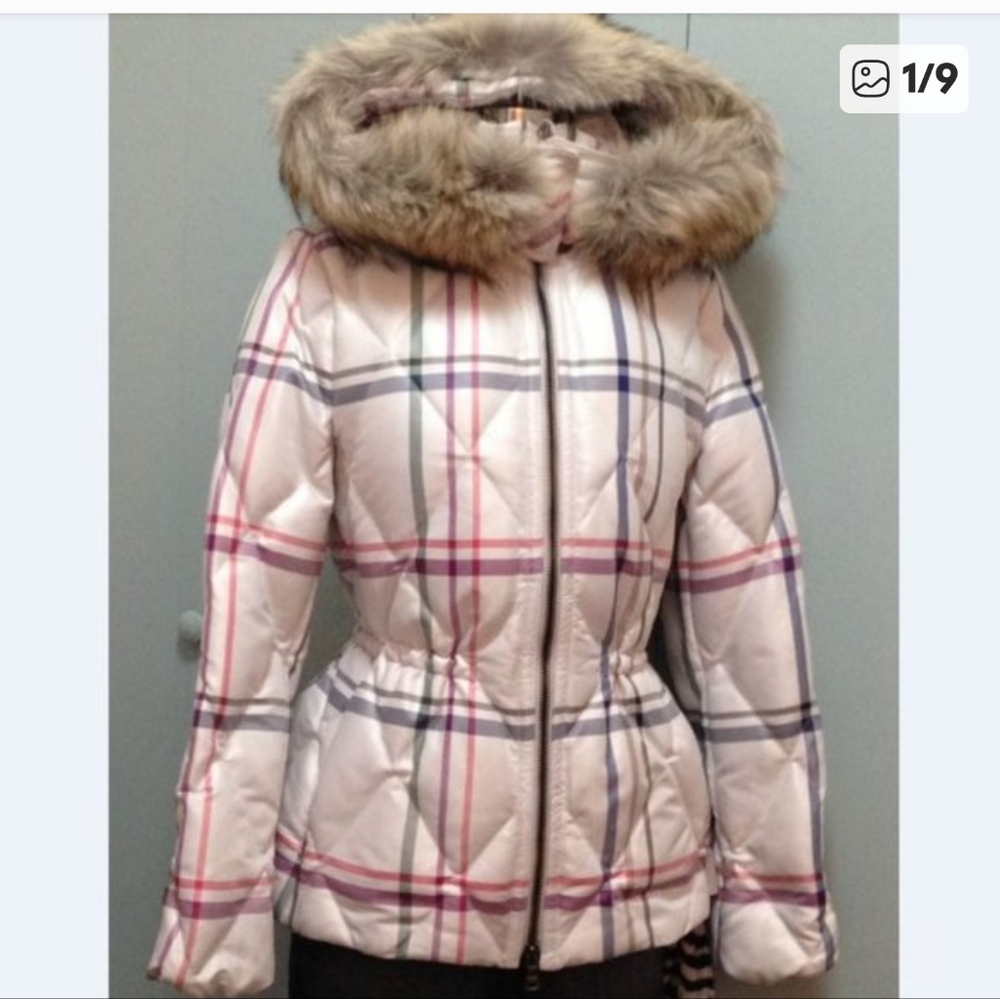 Coach Tattersall Puffer Jacket - White and Pink